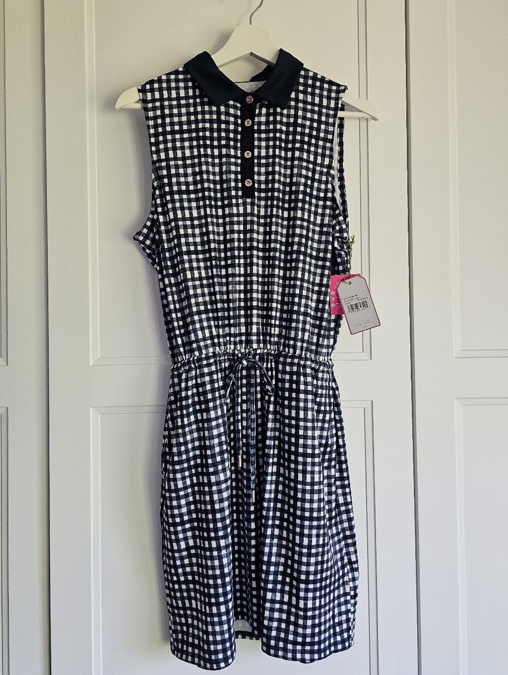Stella Parker Sport navy & white gingham golf tennis Polo Dress NWT $99 July4th